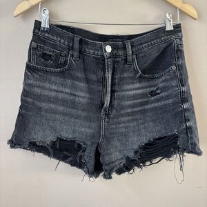 American Eagle Women's Black Denim Highest Waist '90s Boyfriend Shorts Size 6